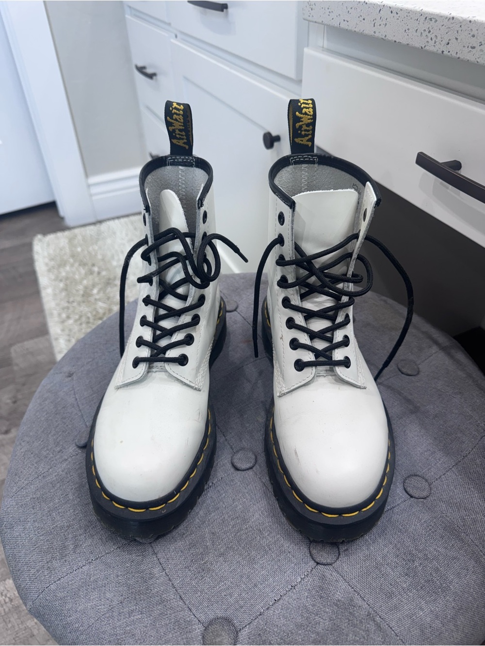 Dr. Martens White Leather Ankle Boots